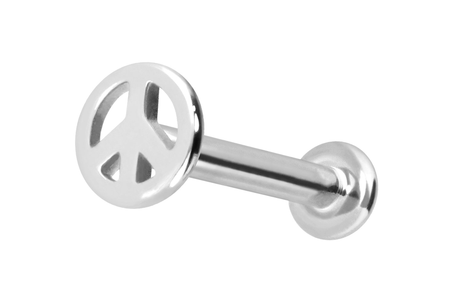 14 Karat Gold Labret Piercing mit Innengewinde PEACE-ZEICHEN